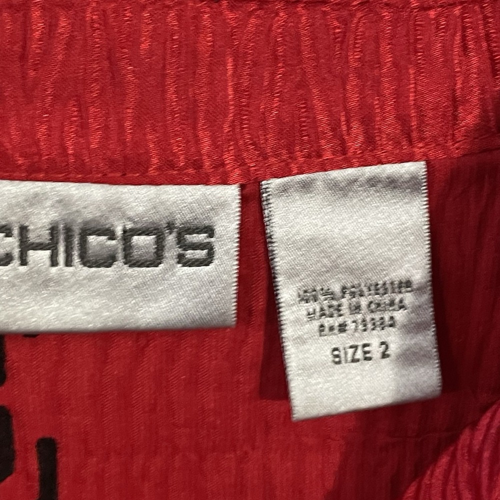 Vtg 90s Chicos Women's 2 Asian Top Blouse Red Chinese Words Mandarin Collar - Picture 3 of 5